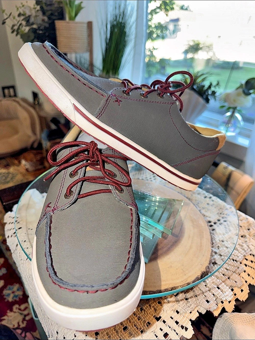 Twisted X Women’s Casual Driving Moc Boat Shoes Gray Burgundy Size 8.5